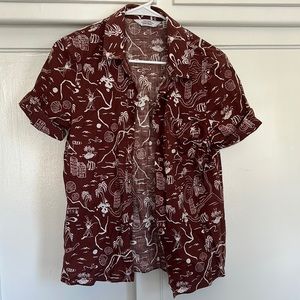 Other Stories button up holiday print short sleeve shirt